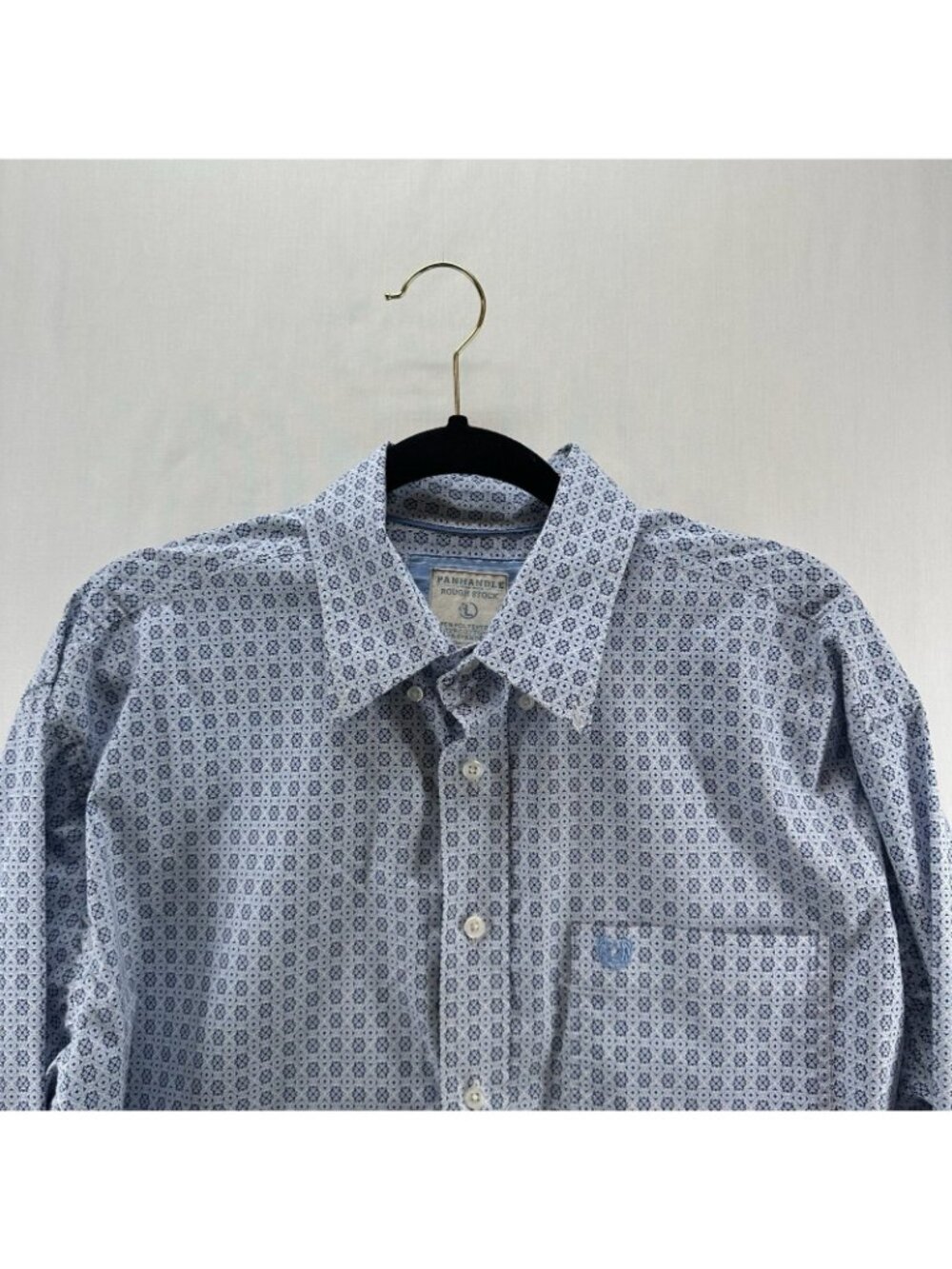 Panhandle Rough Stock Shirt Men L Stretch Long Sleeve Geometric Button Down Blue - Picture 5 of 11
